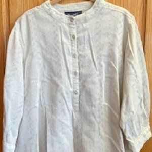 Denim & Co. Beige Cotton Buttons Embroidery 3/4 Sleeve Shirt Top Sz: X-Large